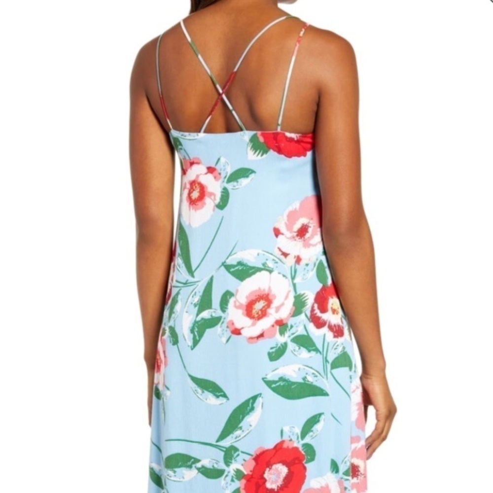 NEW Gibson Blue Floral Strappy Sleeveless Midi Dress Sundress Button Up S - Picture 4 of 9